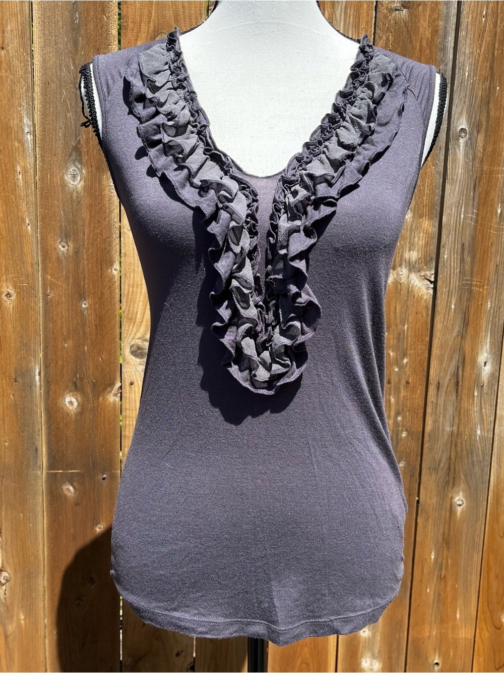 Velvet by Graham and Spencer 100% Silk Women’s Ruffle V-Neck Tank Top - Charcoal